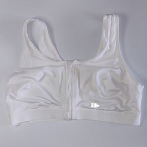 Yvette White Minimalist Sports Bra Zipper Front Scoop Neckline Size 46B Athletic